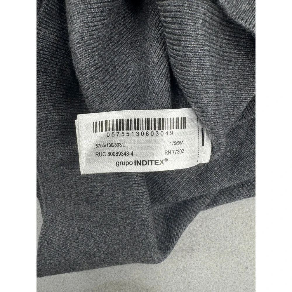 Zara Mens L Dark Gray Short Sleeve Wool Blend Knit Sweater Crew Neck Minimalist